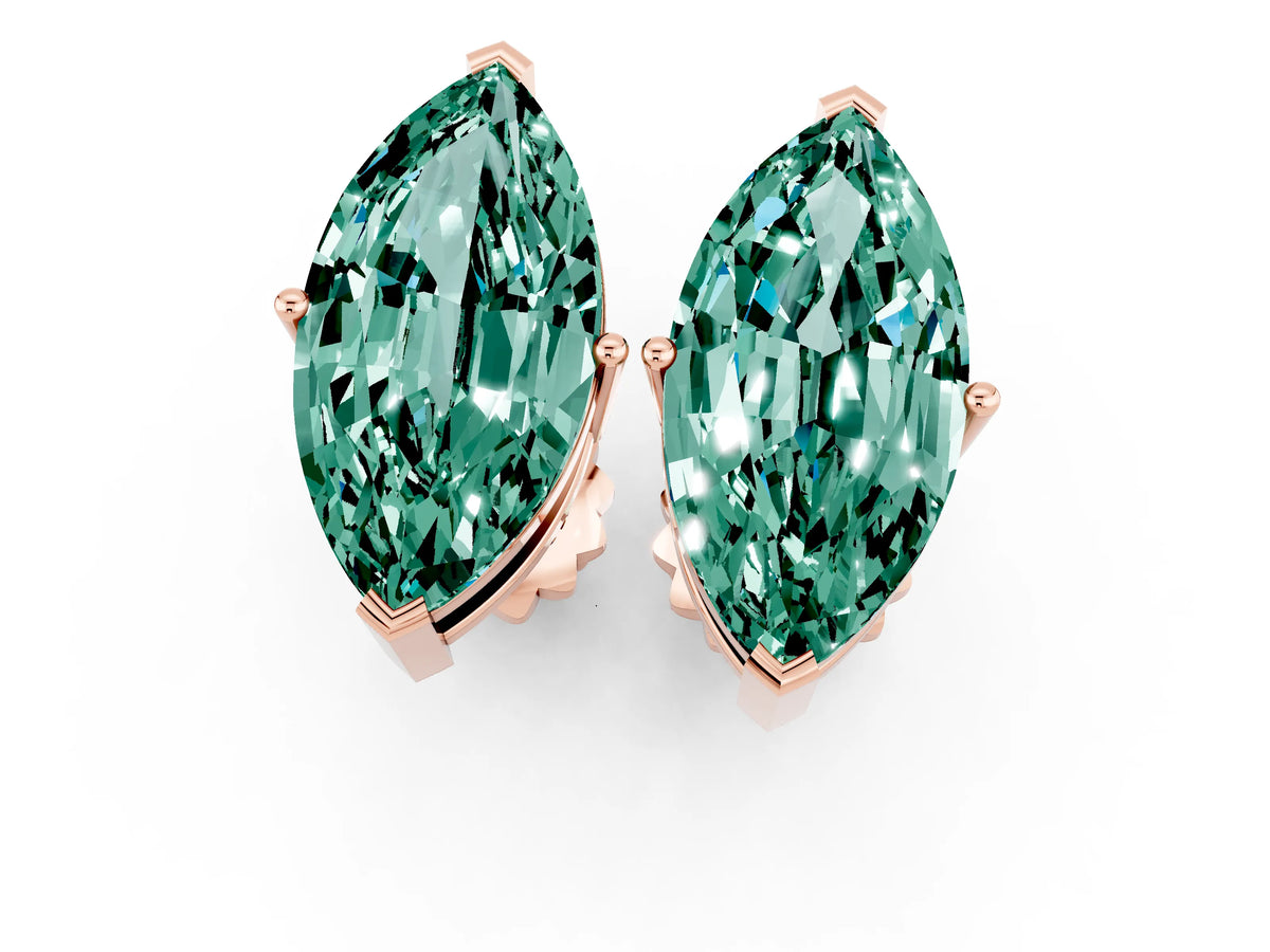 Marquise Cut Green Sapphire Stud Earrings in Rose gold with Basket Setting_1