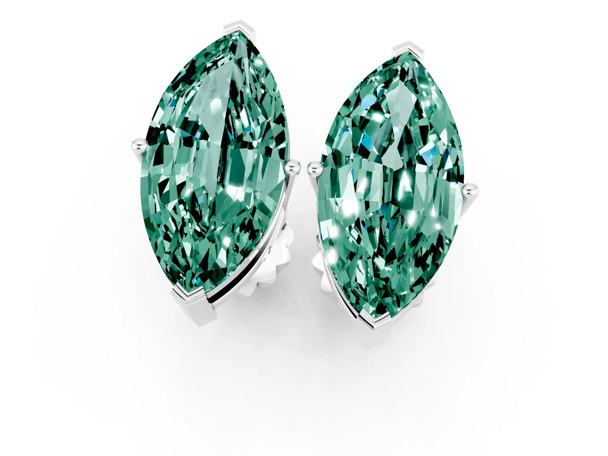 Marquise Cut Green Sapphire Stud Earrings in White gold with Basket Setting_1