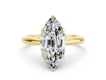 Marquise Cut Moissanite Cathedral Solitaire Engagement Ring in Yellow gold with Prong Setting