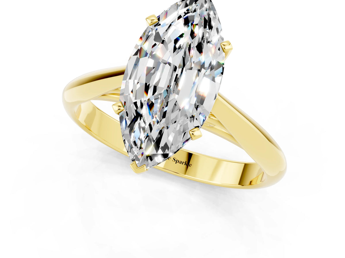 Marquise Cut Moissanite Cathedral Solitaire Engagement Ring in Yellow gold with Prong Setting_1