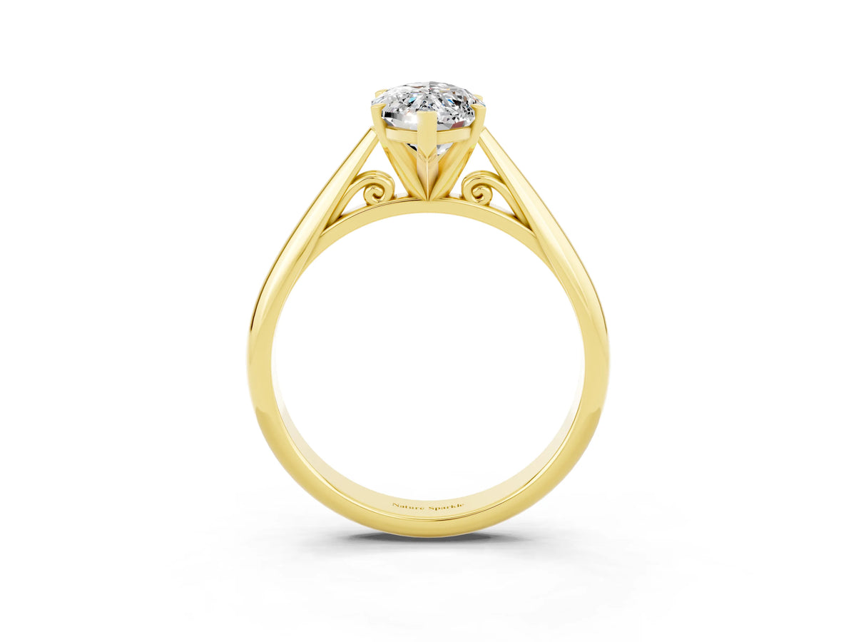 Marquise Cut Moissanite Cathedral Solitaire Engagement Ring in Yellow gold with Prong Setting_3