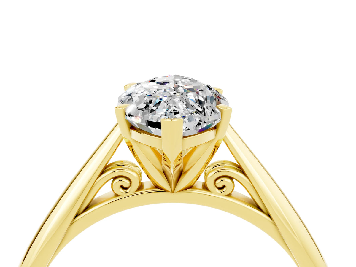 Marquise Cut Moissanite Cathedral Solitaire Engagement Ring in Yellow gold with Prong Setting_4