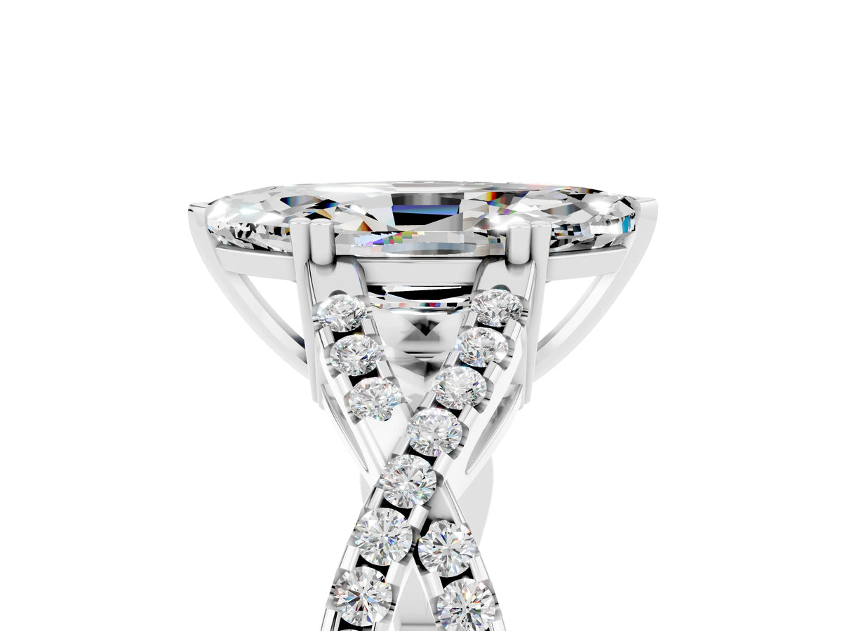 Marquise Cut Moissanite Solitaire Ring in Platinum with Interwoven Pavé Band and Prong Setting_11