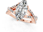 Marquise Cut Moissanite Solitaire Ring in Rose gold with Interwoven Pavé Band and Prong Setting_1