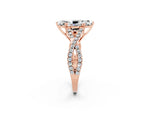 Marquise Cut Moissanite Solitaire Ring in Rose gold with Interwoven Pavé Band and Prong Setting_2