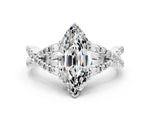 Marquise Cut Moissanite Solitaire Ring in White gold with Interwoven Pavé Band and Prong Setting