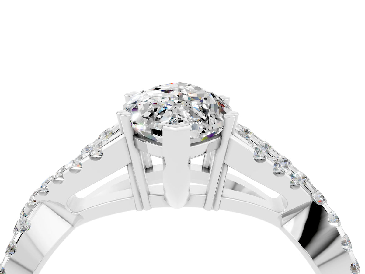 Marquise Cut Moissanite Solitaire Ring in White gold with Interwoven Pavé Band and Prong Setting_4
