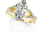 Marquise Cut Moissanite Solitaire Ring in Yellow gold with Interwoven Pavé Band and Prong Setting_1