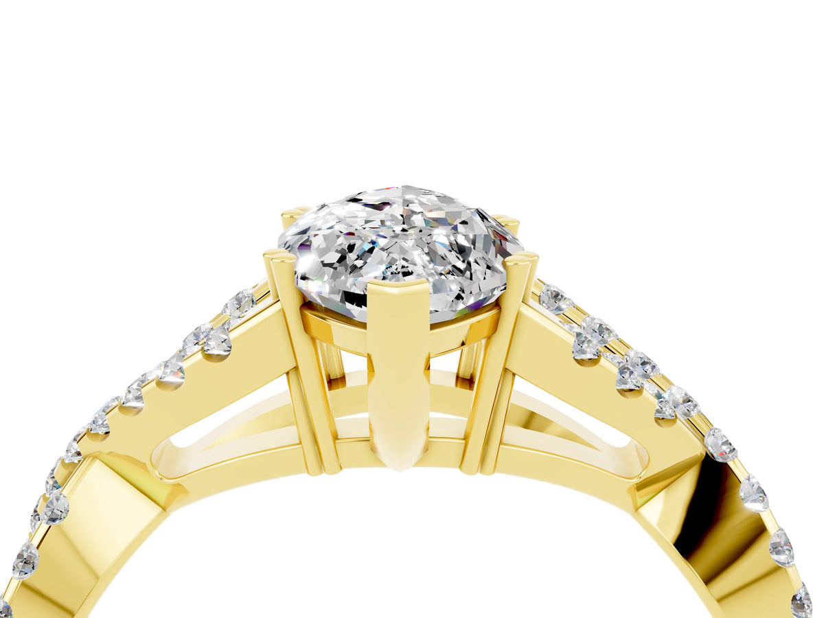 Marquise Cut Moissanite Solitaire Ring in Yellow gold with Interwoven Pavé Band and Prong Setting_4