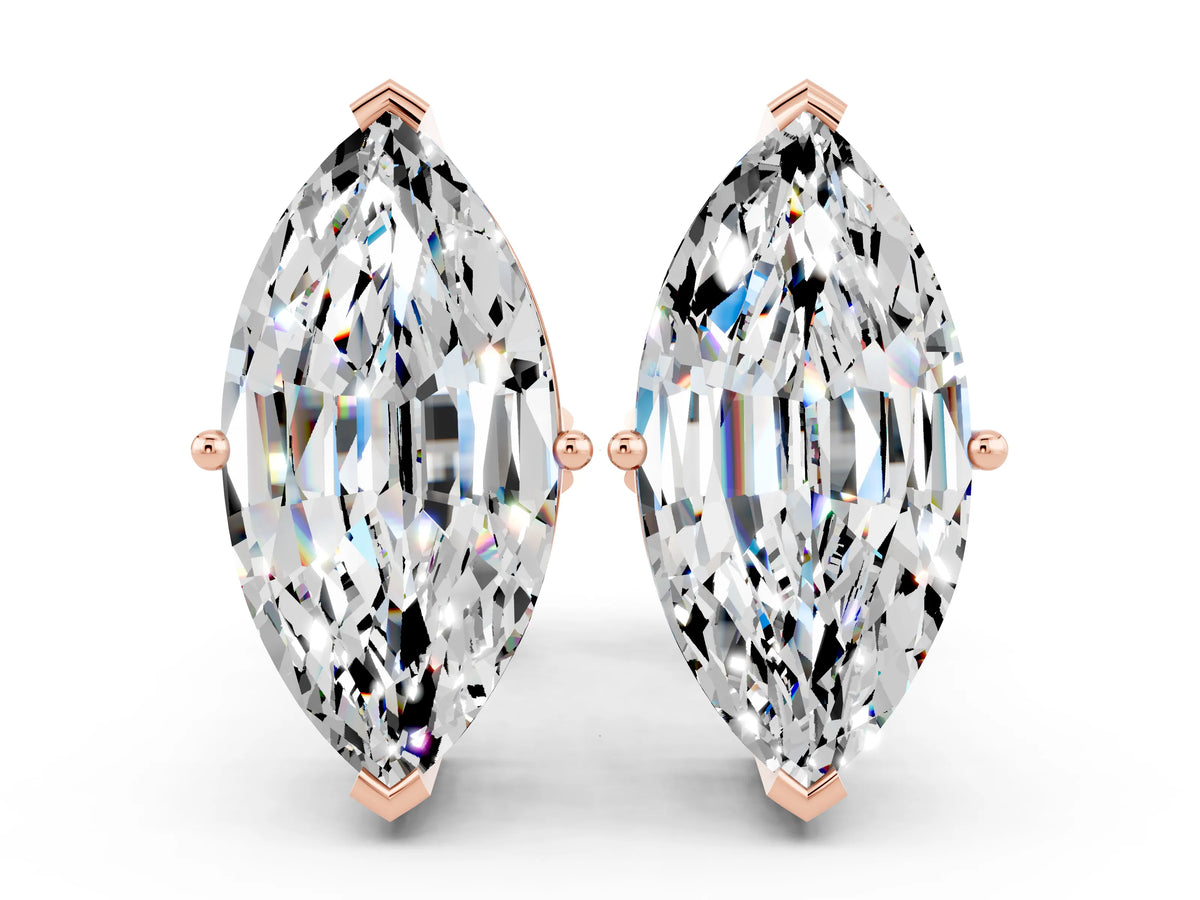 Marquise Cut Moissanite Stud Earrings in Rose gold with Basket Setting