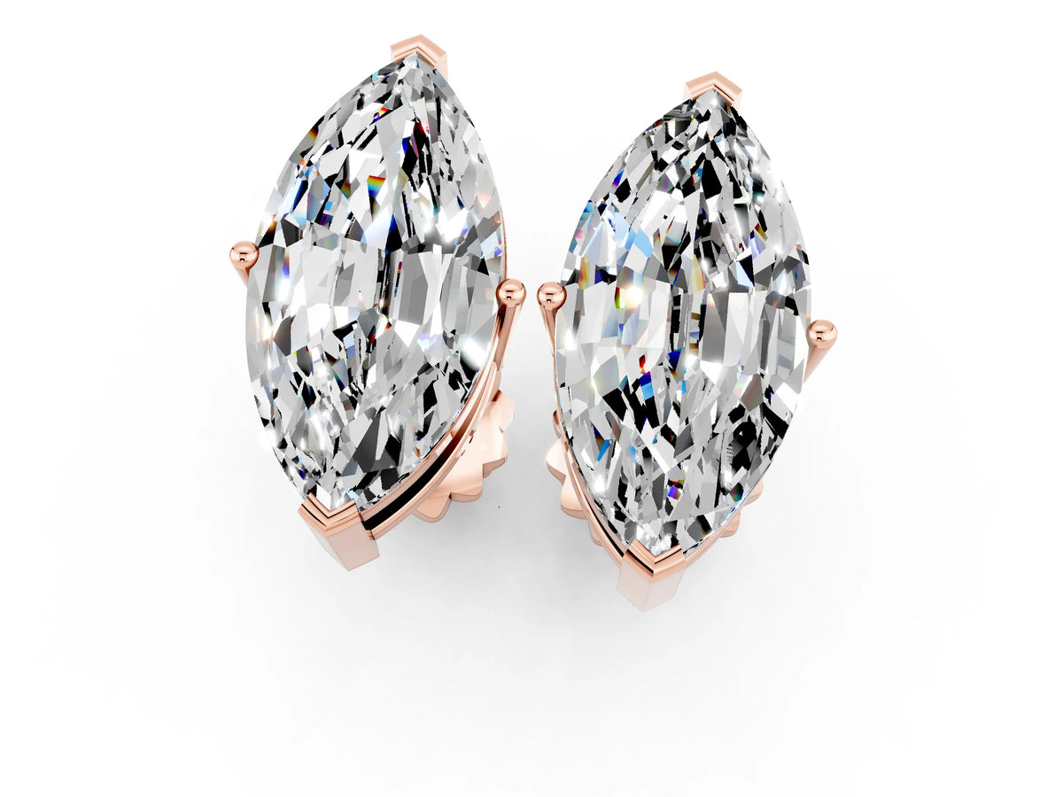 Marquise Cut Moissanite Stud Earrings in Rose gold with Basket Setting_1