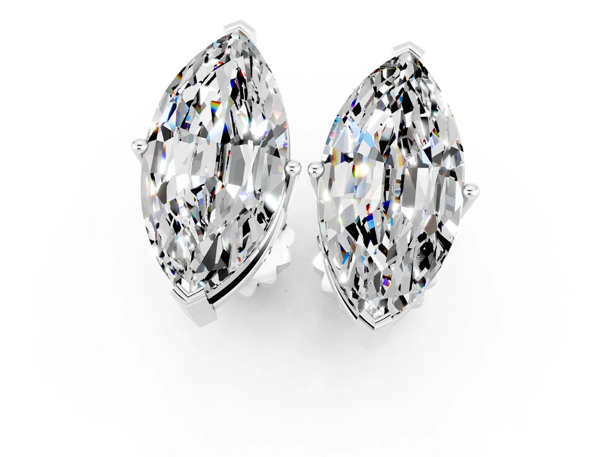 Marquise Cut Moissanite Stud Earrings in White gold with Basket Setting_1