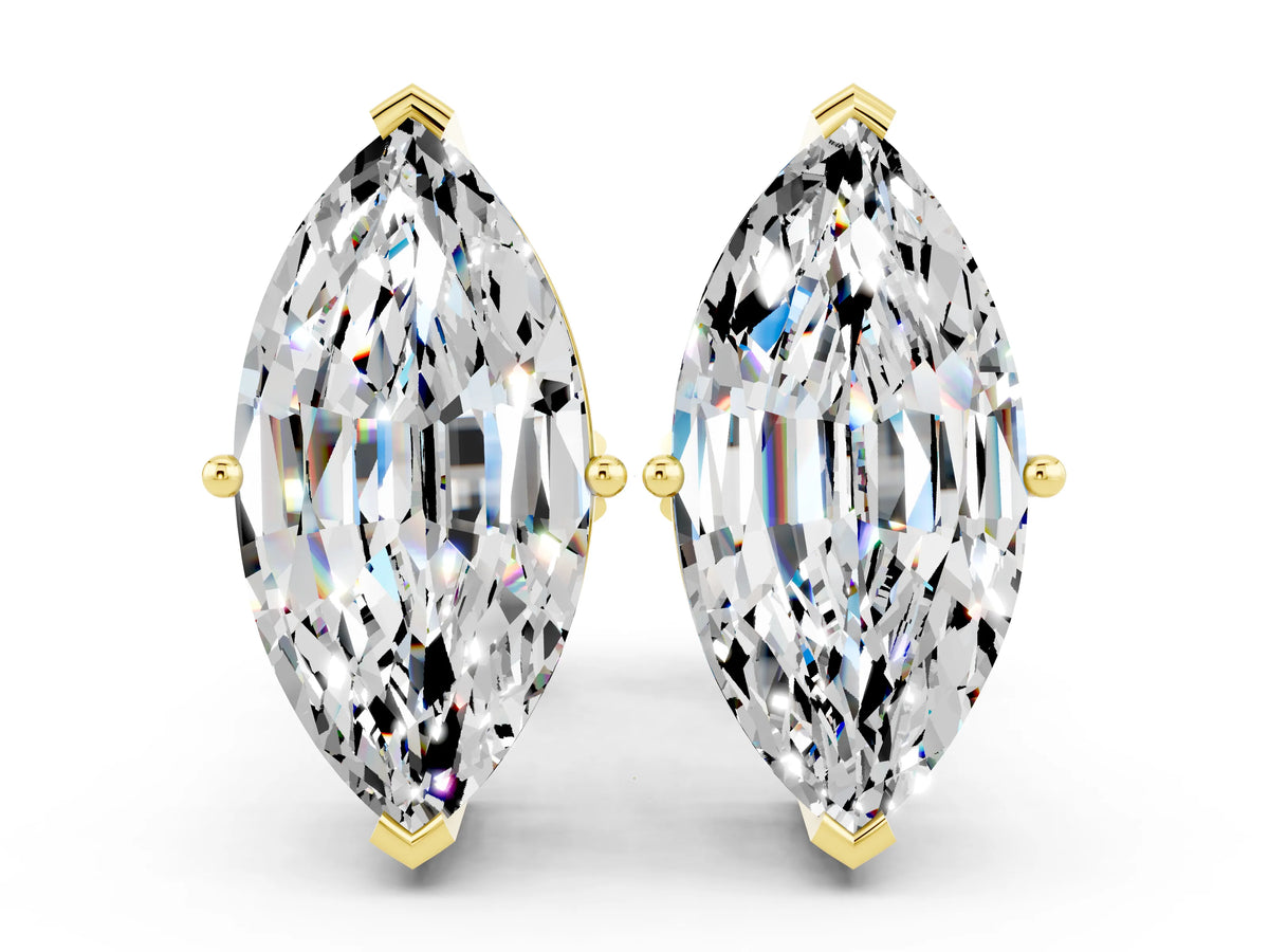 Marquise Cut Moissanite Stud Earrings in Yellow gold with Basket Setting