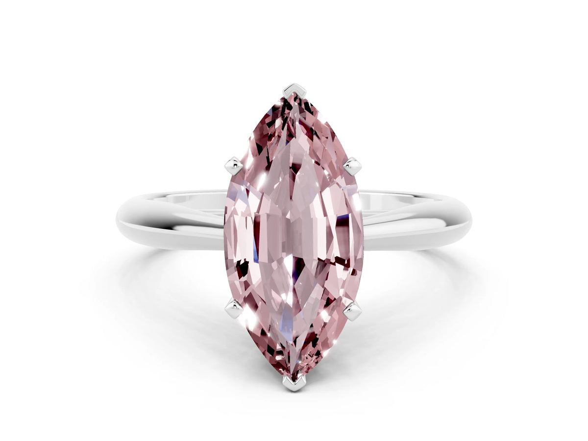 Marquise Cut Morganite Cathedral Solitaire Engagement Ring in Silver with Prong Setting