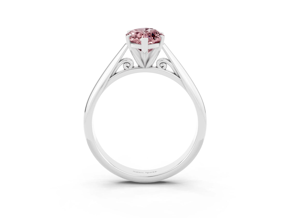 Marquise Cut Morganite Cathedral Solitaire Engagement Ring in Silver with Prong Setting_3