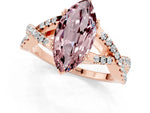 Marquise Cut Morganite Solitaire Ring in Rose gold with Interwoven Pavé Band and Prong Setting_1