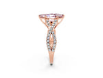 Marquise Cut Morganite Solitaire Ring in Rose gold with Interwoven Pavé Band and Prong Setting_2