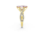 Marquise Cut Morganite Solitaire Ring in Yellow gold with Interwoven Pavé Band and Prong Setting_2