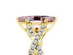 Marquise Cut Morganite Solitaire Ring in Yellow gold with Interwoven Pavé Band and Prong Setting_5
