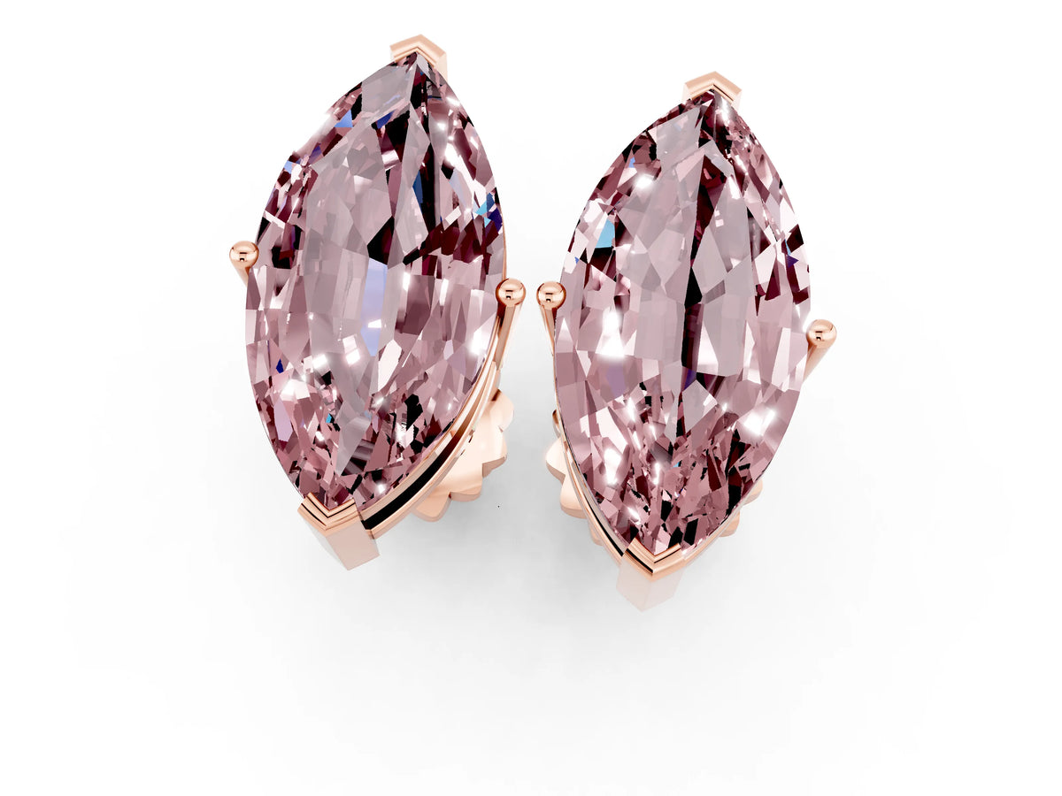 Marquise Cut Morganite Stud Earrings in Rose gold with Basket Setting_1