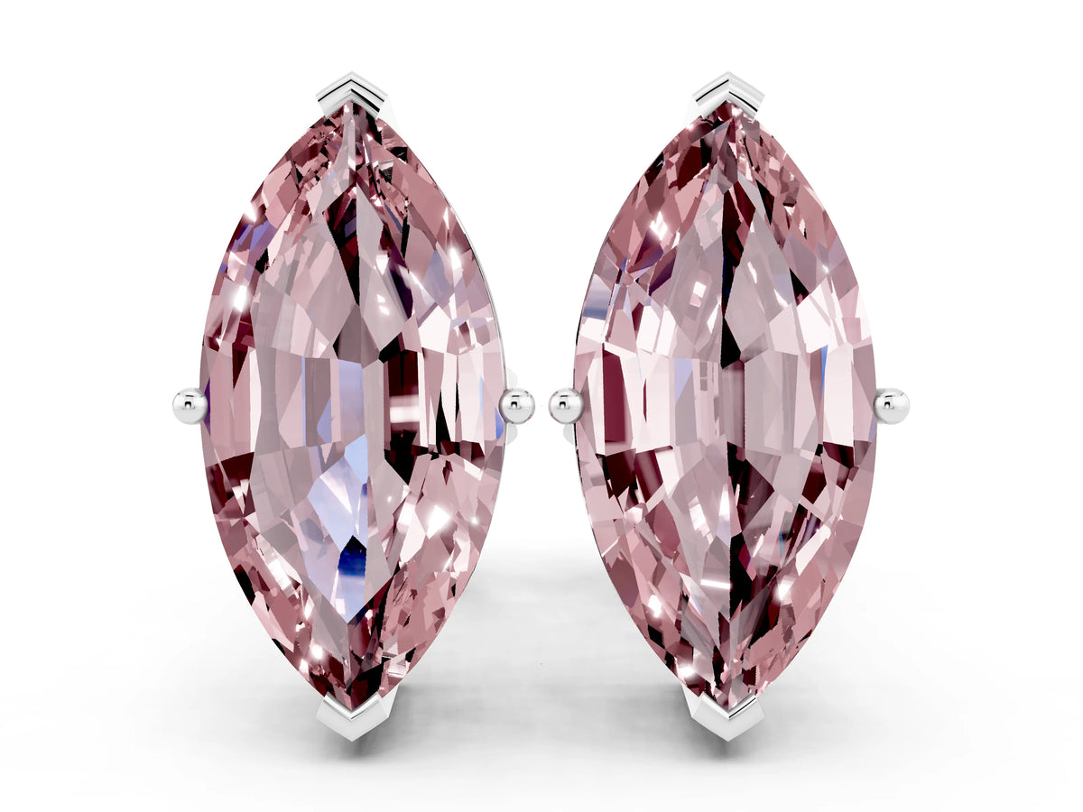 Marquise Cut Morganite Stud Earrings in White gold with Basket Setting