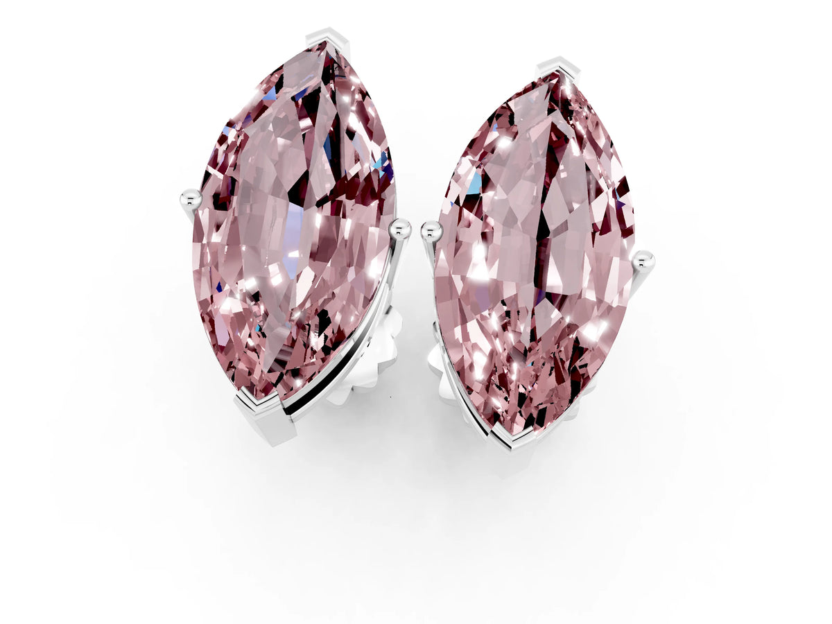 Marquise Cut Morganite Stud Earrings in White gold with Basket Setting_1