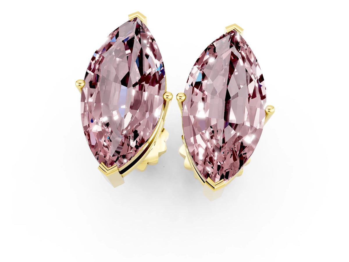 Marquise Cut Morganite Stud Earrings in Yellow gold with Basket Setting_1