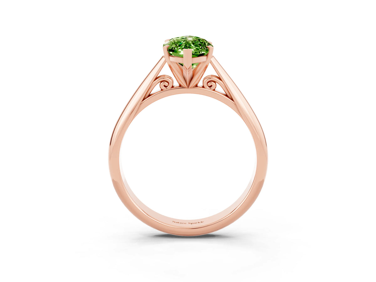 Marquise Cut Peridot Cathedral Solitaire Engagement Ring in Rose gold with Prong Setting_3