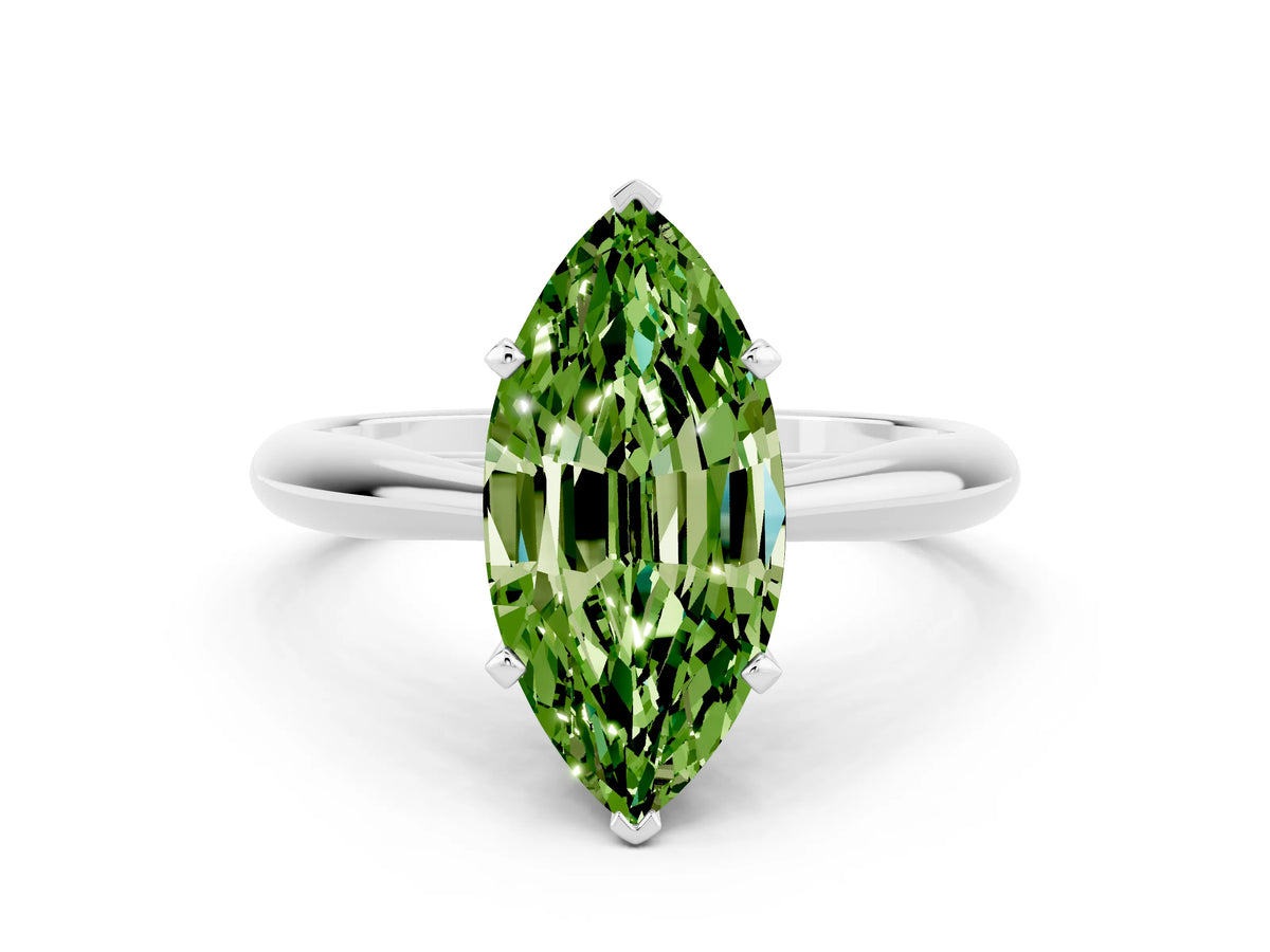 Marquise Cut Peridot Cathedral Solitaire Engagement Ring in White gold with Prong Setting