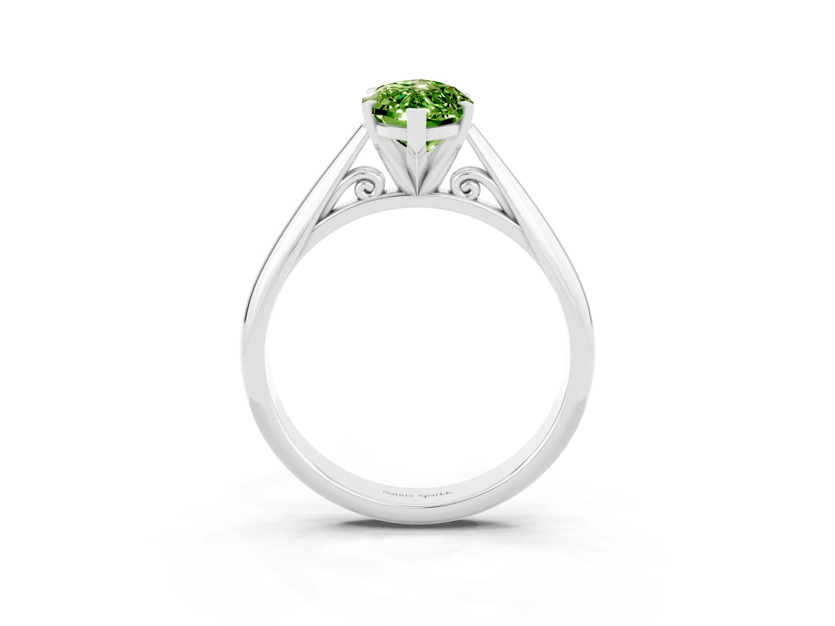 Marquise Cut Peridot Cathedral Solitaire Engagement Ring in White gold with Prong Setting_3