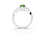 Marquise Cut Peridot Solitaire Ring in Platinum with Interwoven Pavé Band and Prong Setting_9