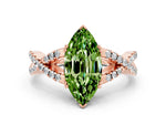 Marquise Cut Peridot Solitaire Ring in Rose gold with Interwoven Pavé Band and Prong Setting