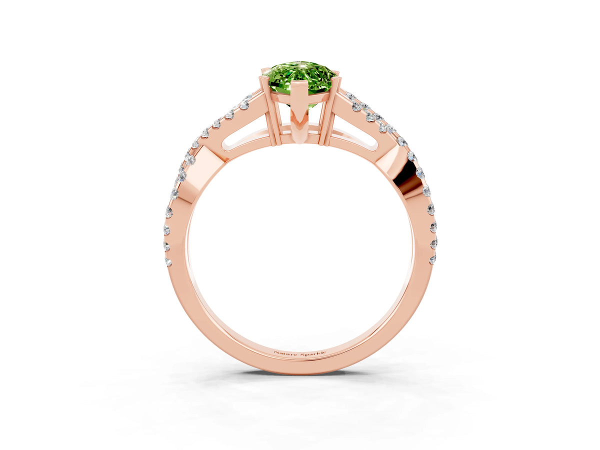 Marquise Cut Peridot Solitaire Ring in Rose gold with Interwoven Pavé Band and Prong Setting_3