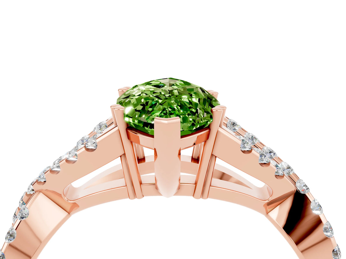 Marquise Cut Peridot Solitaire Ring in Rose gold with Interwoven Pavé Band and Prong Setting_4