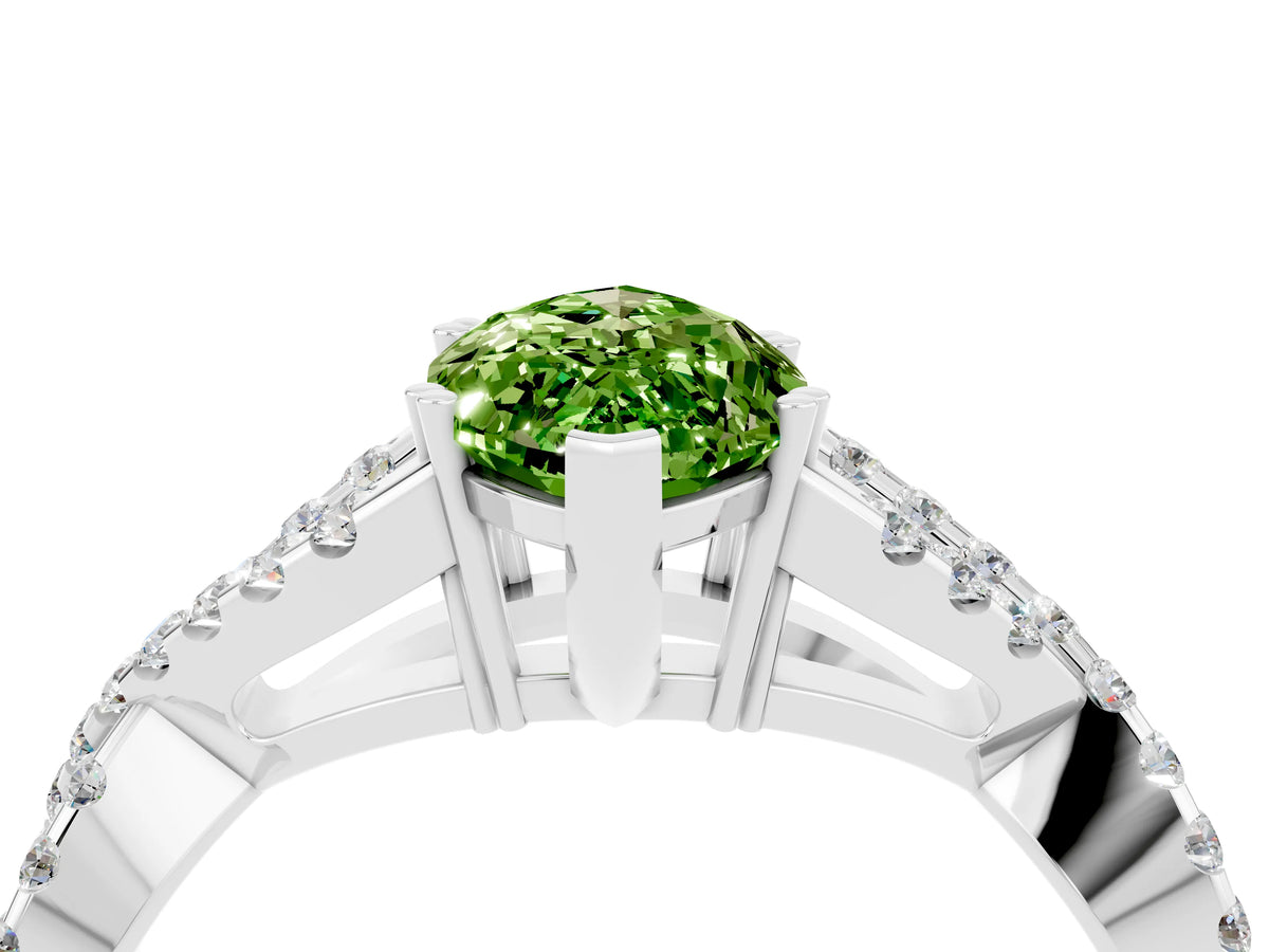 Marquise Cut Peridot Solitaire Ring in White gold with Interwoven Pavé Band and Prong Setting_4