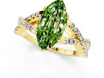 Marquise Cut Peridot Solitaire Ring in Yellow gold with Interwoven Pavé Band and Prong Setting_1