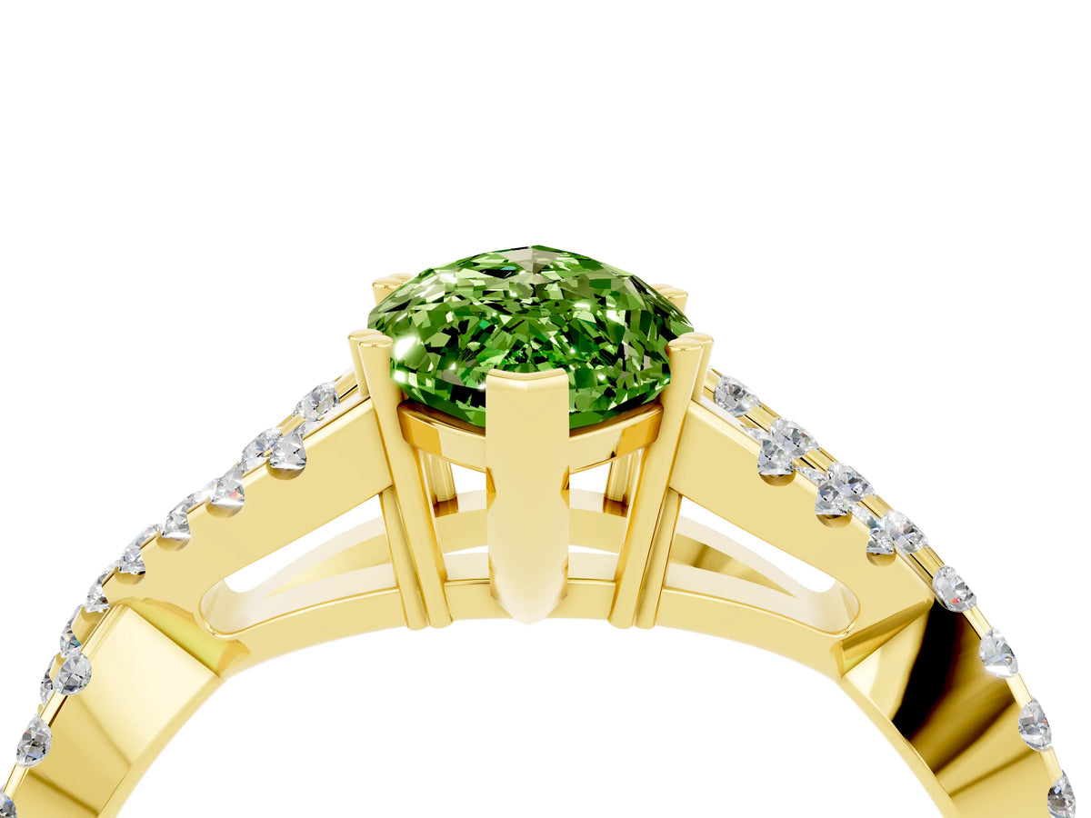 Marquise Cut Peridot Solitaire Ring in Yellow gold with Interwoven Pavé Band and Prong Setting_4