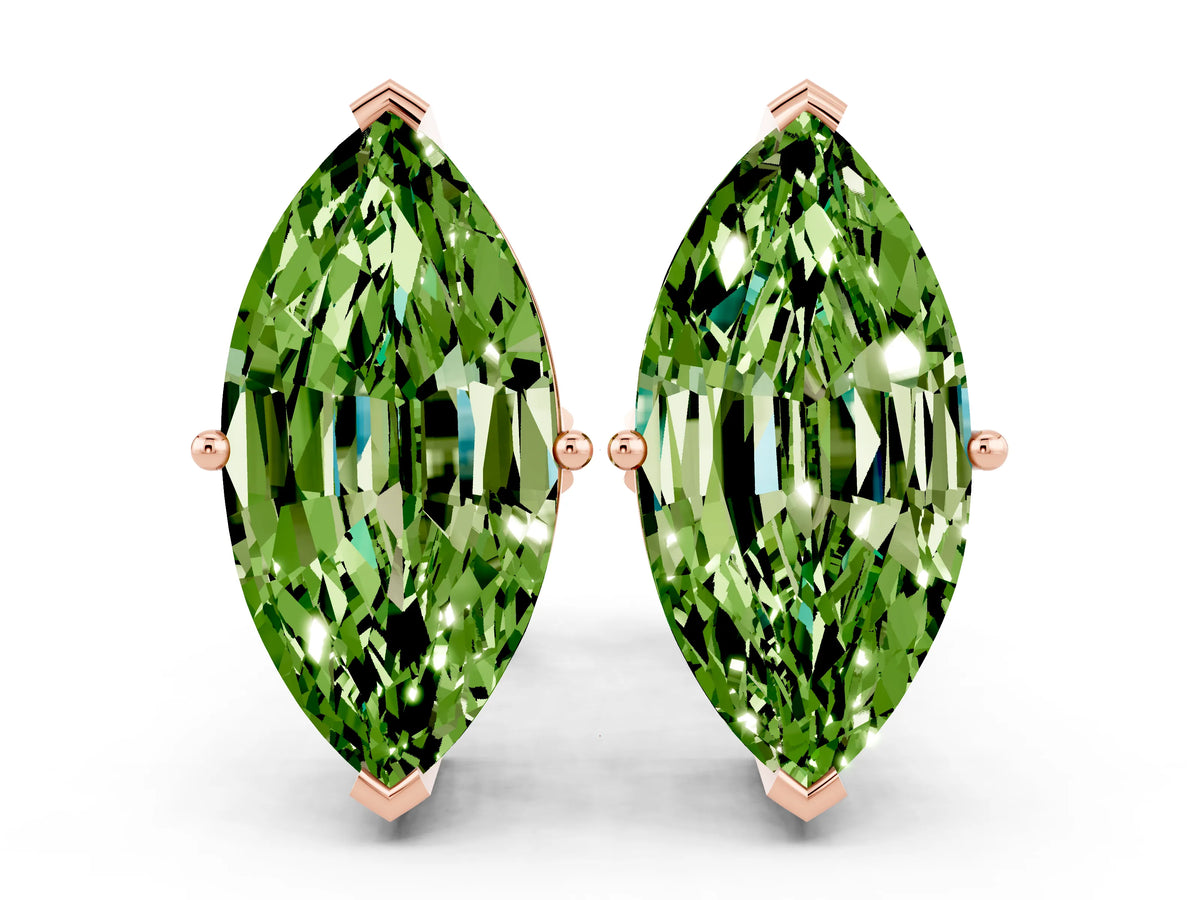 Marquise Cut Peridot Stud Earrings in Rose gold with Basket Setting