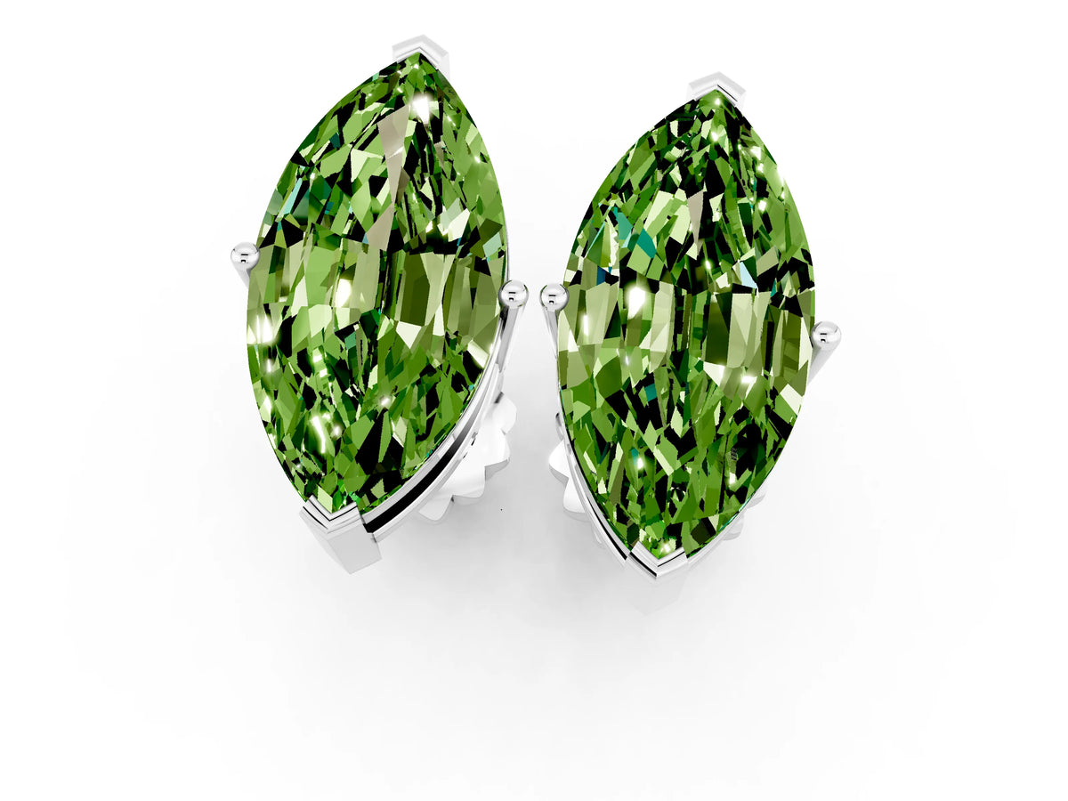 Marquise Cut Peridot Stud Earrings in White gold with Basket Setting_1