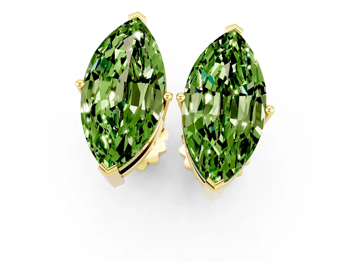Marquise Cut Peridot Stud Earrings in Yellow gold with Basket Setting_1