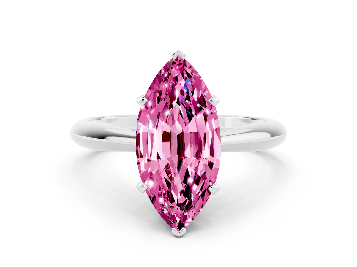 Marquise Cut Pink Sapphire Cathedral Solitaire Engagement Ring in Platinum with Prong Setting