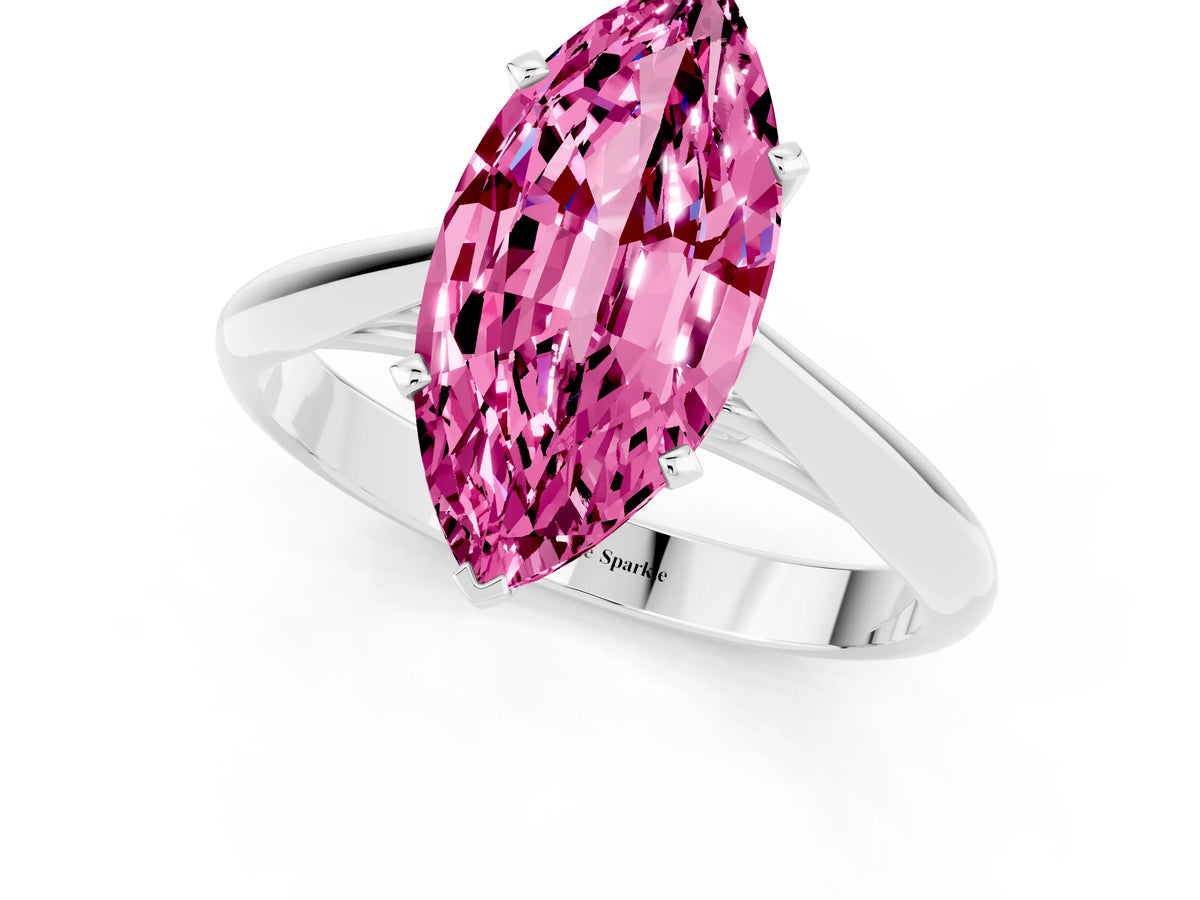 Marquise Cut Pink Sapphire Cathedral Solitaire Engagement Ring in Platinum with Prong Setting_1