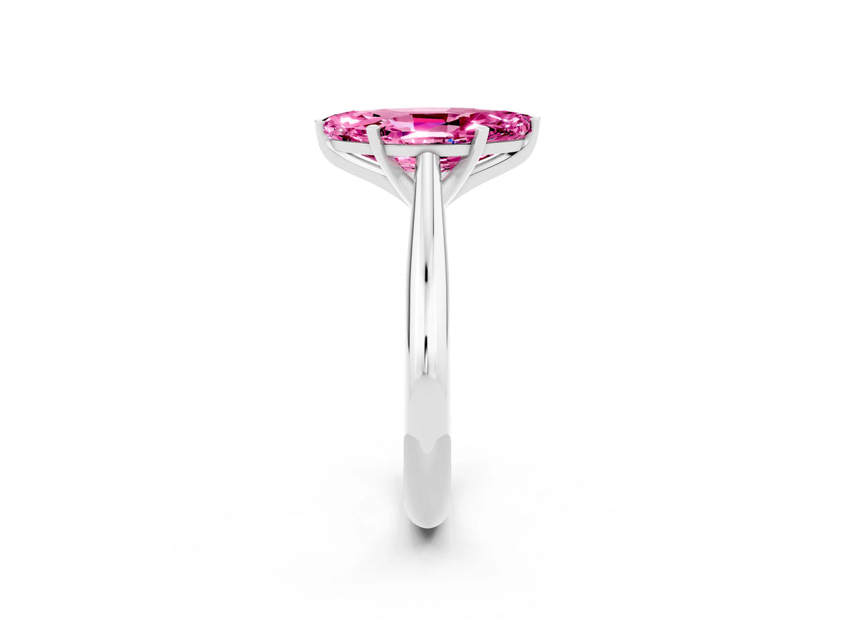 Marquise Cut Pink Sapphire Cathedral Solitaire Engagement Ring in Platinum with Prong Setting_2