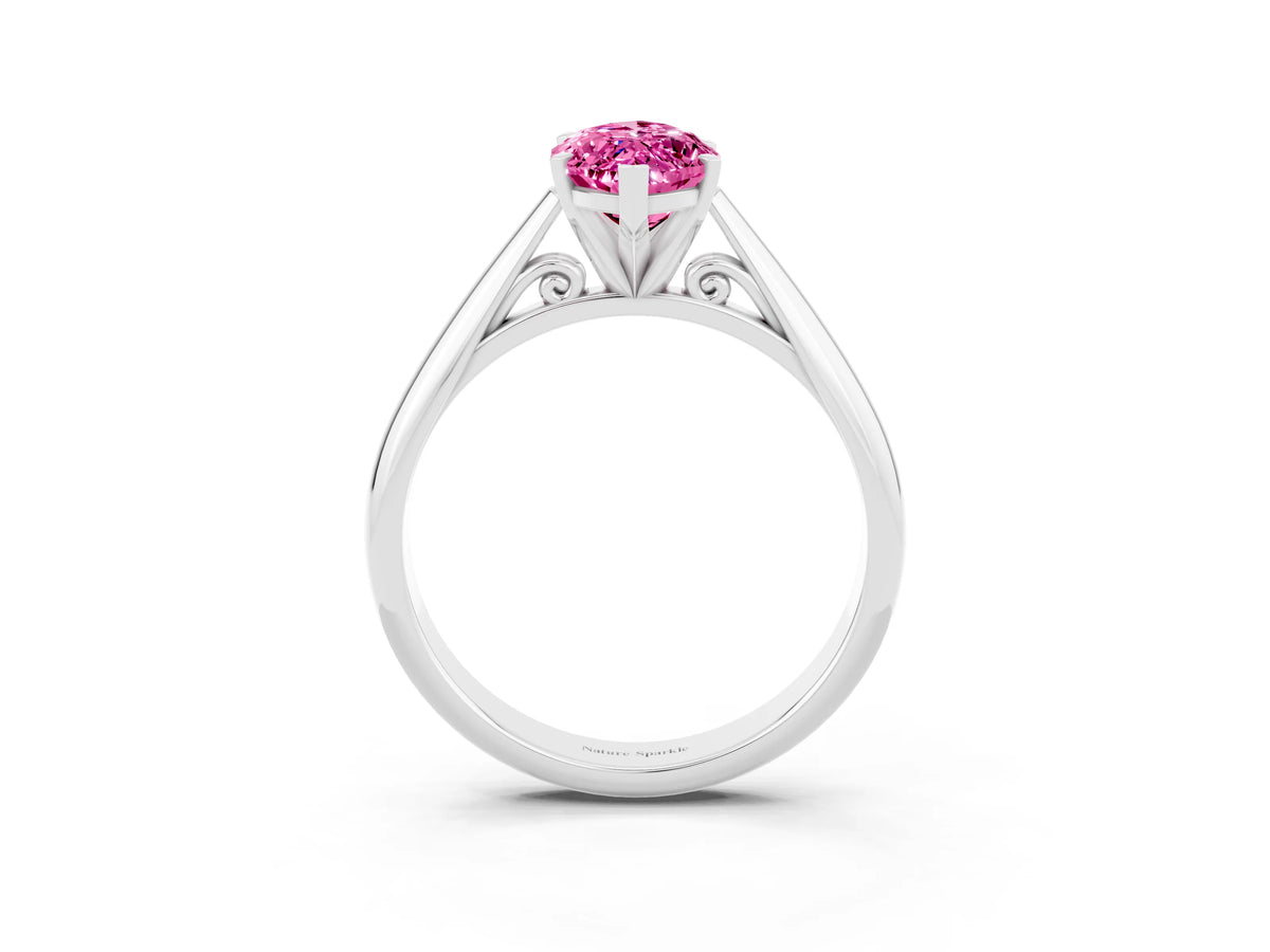 Marquise Cut Pink Sapphire Cathedral Solitaire Engagement Ring in Platinum with Prong Setting_3