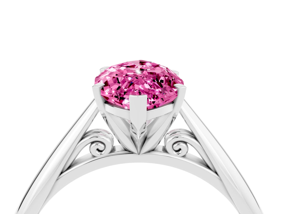 Marquise Cut Pink Sapphire Cathedral Solitaire Engagement Ring in Platinum with Prong Setting_4