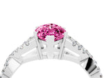 Marquise Cut Pink Sapphire Solitaire Ring in Platinum with Interwoven Pavé Band and Prong Setting_10