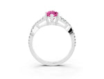Marquise Cut Pink Sapphire Solitaire Ring in Platinum with Interwoven Pavé Band and Prong Setting_9
