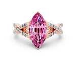 Marquise Cut Pink Sapphire Solitaire Ring in Rose gold with Interwoven Pavé Band and Prong Setting