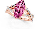 Marquise Cut Pink Sapphire Solitaire Ring in Rose gold with Interwoven Pavé Band and Prong Setting_1