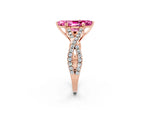 Marquise Cut Pink Sapphire Solitaire Ring in Rose gold with Interwoven Pavé Band and Prong Setting_2